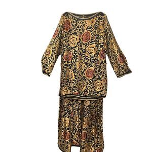 Jeanne Marc Black Gold Shimmer Burn Out Funky Formal Skirt Set L XL Golden Girls